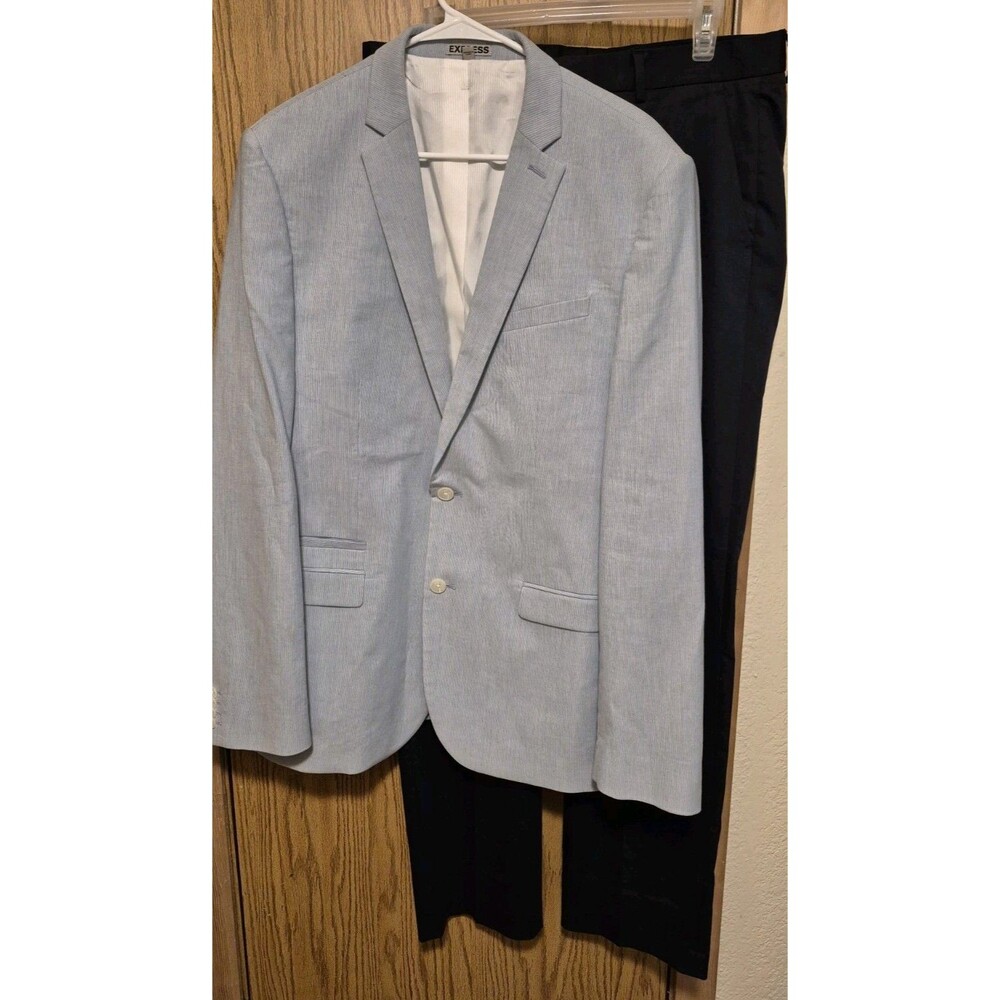 EXPRESS Men's Photographer Blue Striped Slim Fitted Suit Jacket 40 Pants 32x34